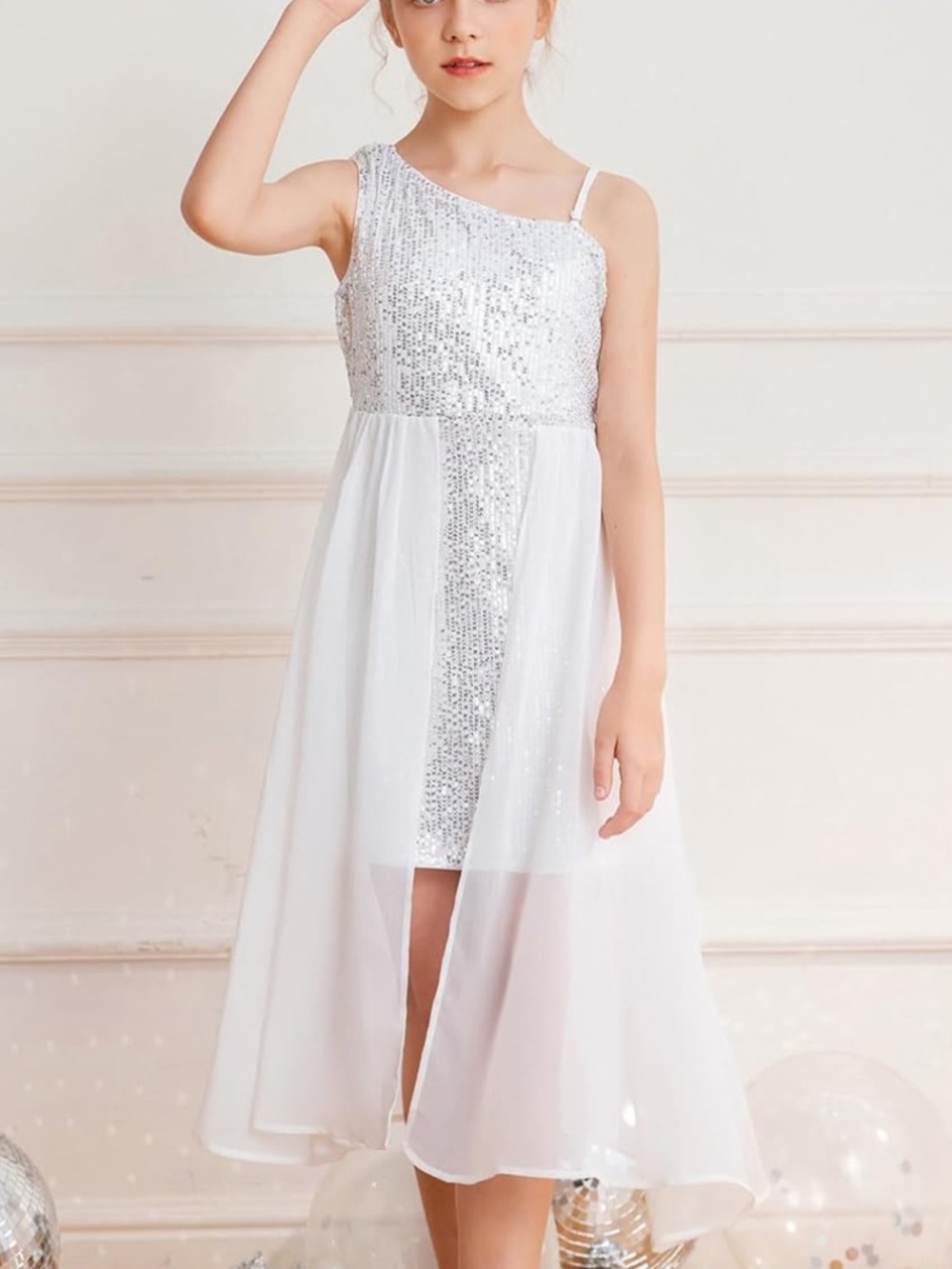 Girls White Grace Karin Sequin Party Dress 6Y
